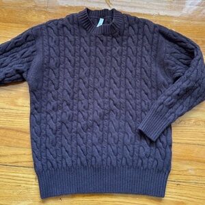 NWOT Babaton Aritzia Esspresso Cable-Knit Crewneck Classic Preppy Sweater